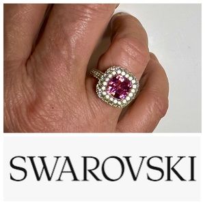 Fine Semiprecious Swarovski Pink CZ Cocktail Ring size 7 GORGEOUS!